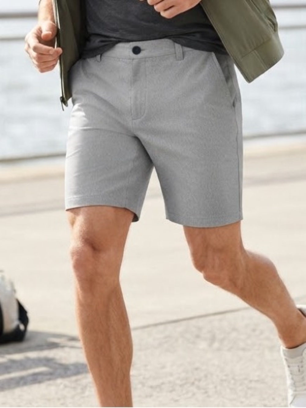 )Banana Republic Men’s Comfort Flat Front Performance Shorts Grey Size 36